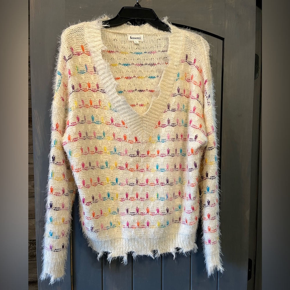 Distressed sweater, size large